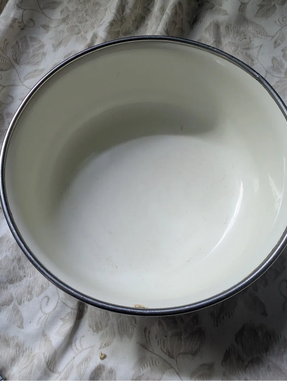 Vintage Floral Enamel Bowl with Peacock Design
